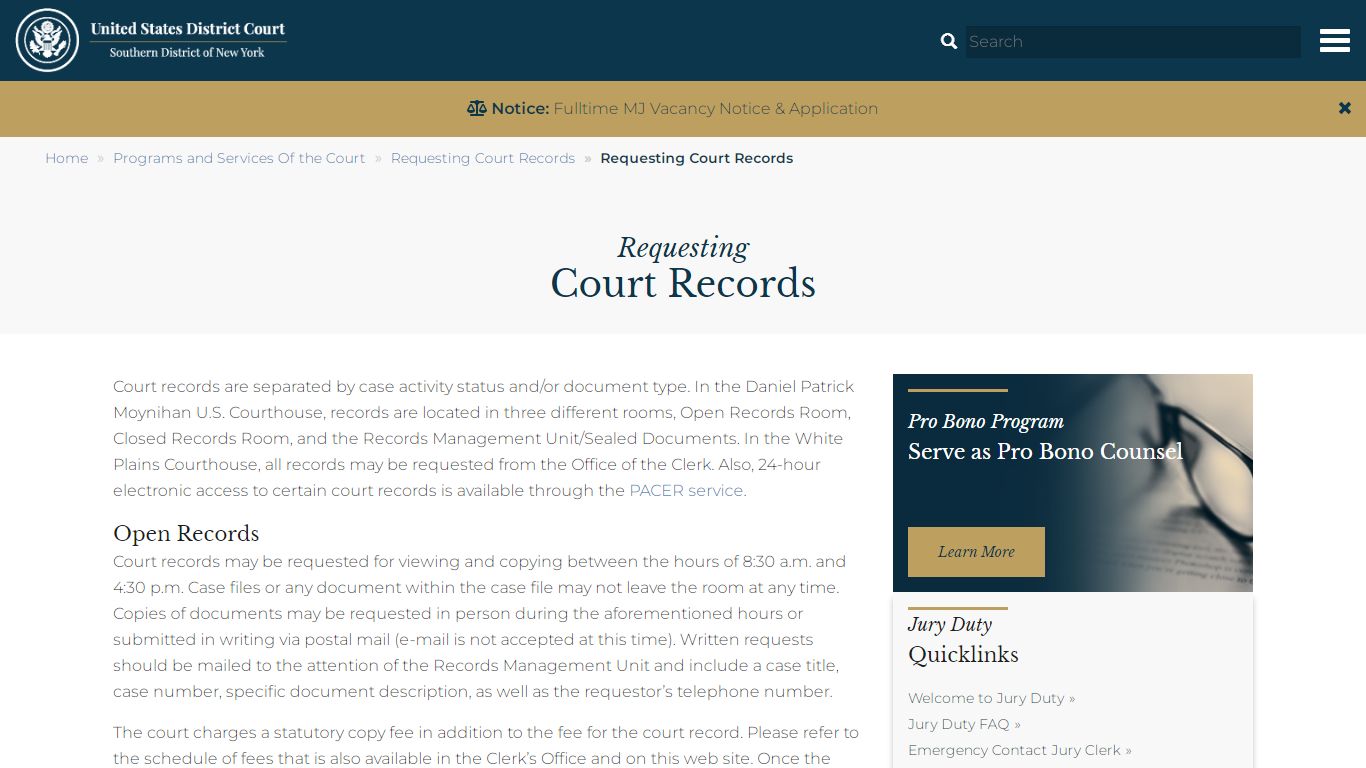 Requesting Court Records | U.S District Court - United States Courts