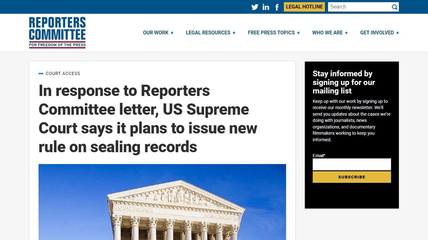 US Supreme Court plans to issue new rule on sealing court records