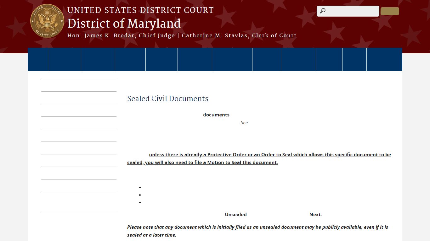 Sealed Civil Documents | District of Maryland - United States Courts